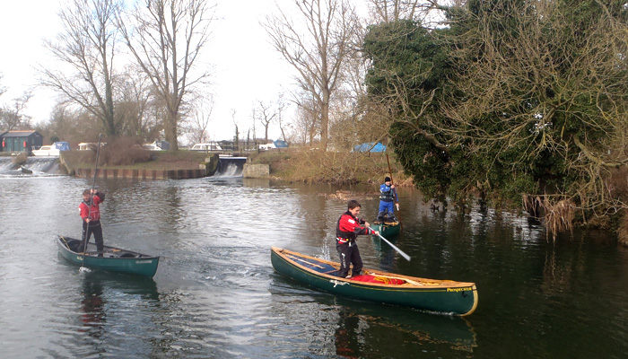 Practicing canoe poling on The Chelmer